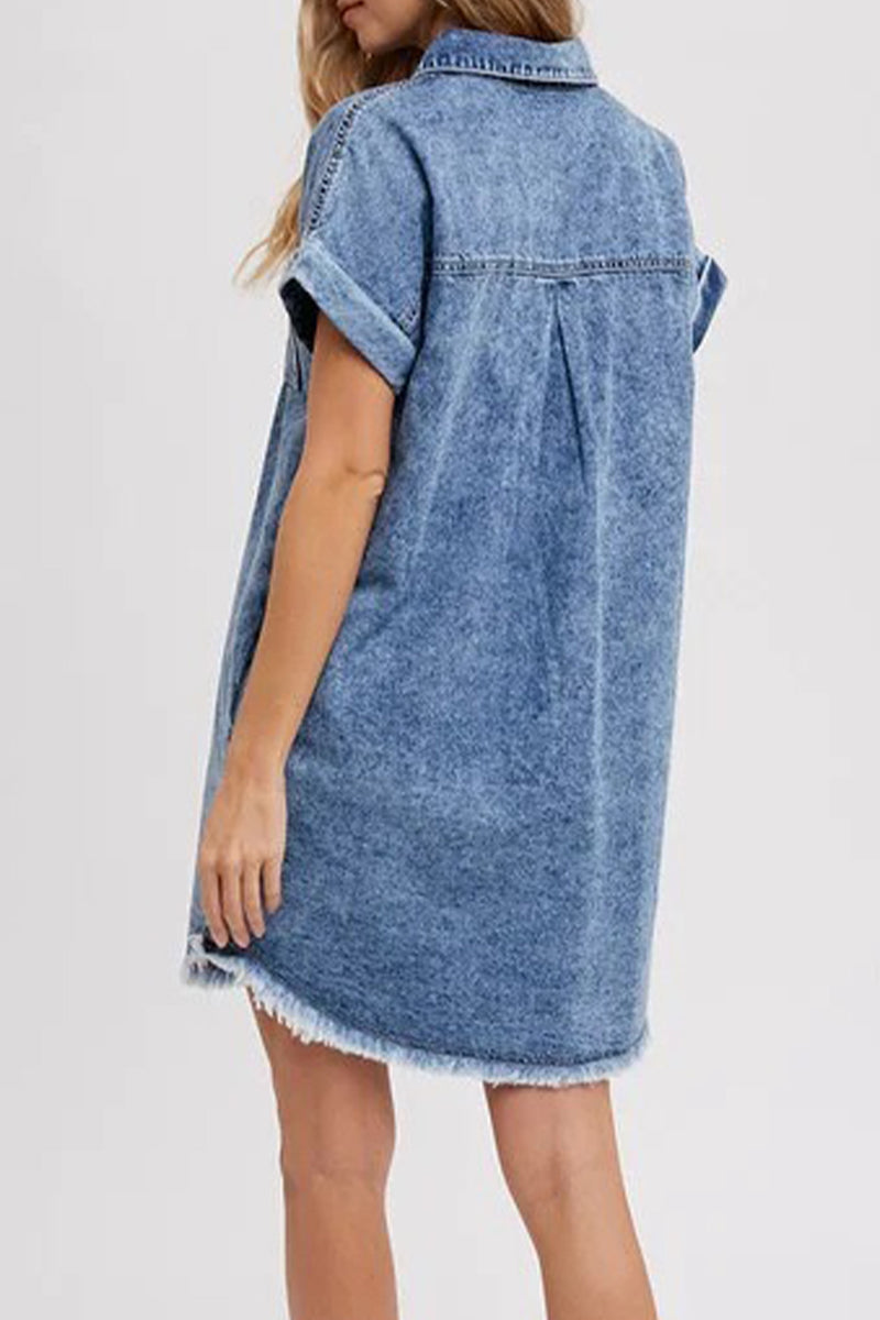 Casual Button Short Sleeve Loose Dress for Women