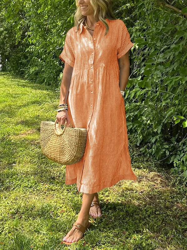 Malina | Striped Shirt Dress with Flaps and Buttons, Featuring Functional Pockets