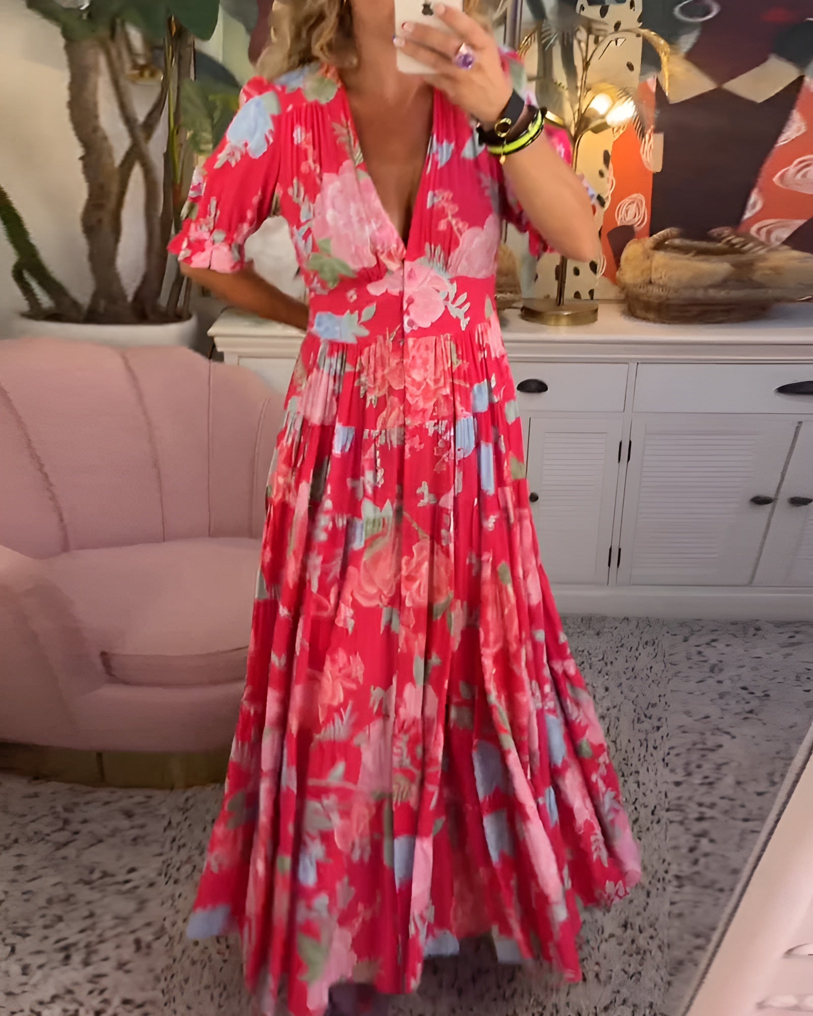 Cara | Floral Print V-Neck Pocket Dress