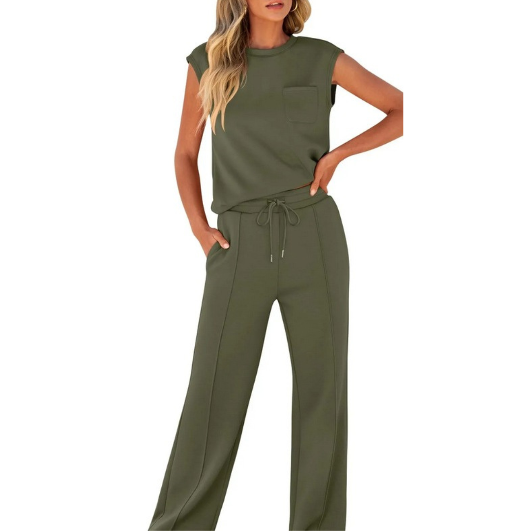 Kamila | Two-Piece Sleeveless Top and Trousers with Waist Drawstring