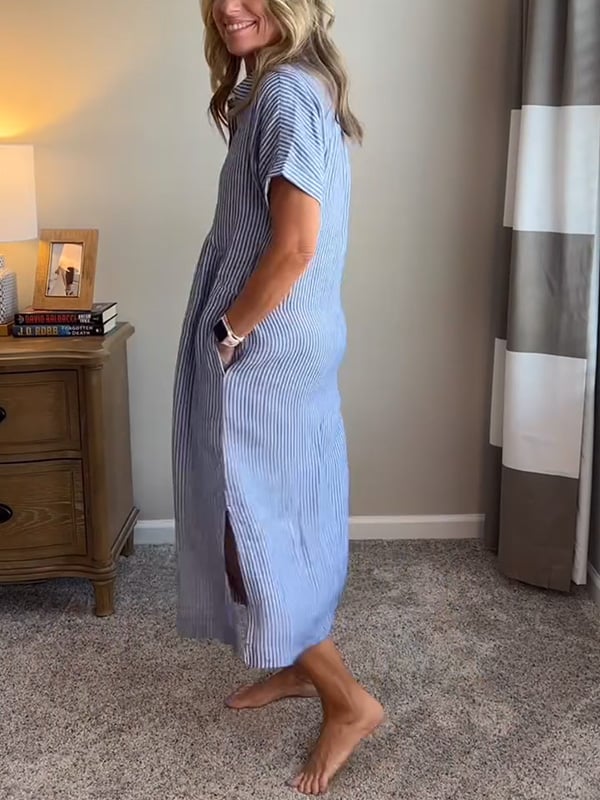 Malina | Striped Shirt Dress with Flaps and Buttons, Featuring Functional Pockets