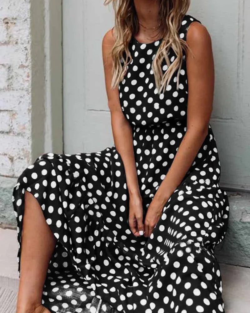 Ange | Sleeveless Polka Dot Maxi Dress