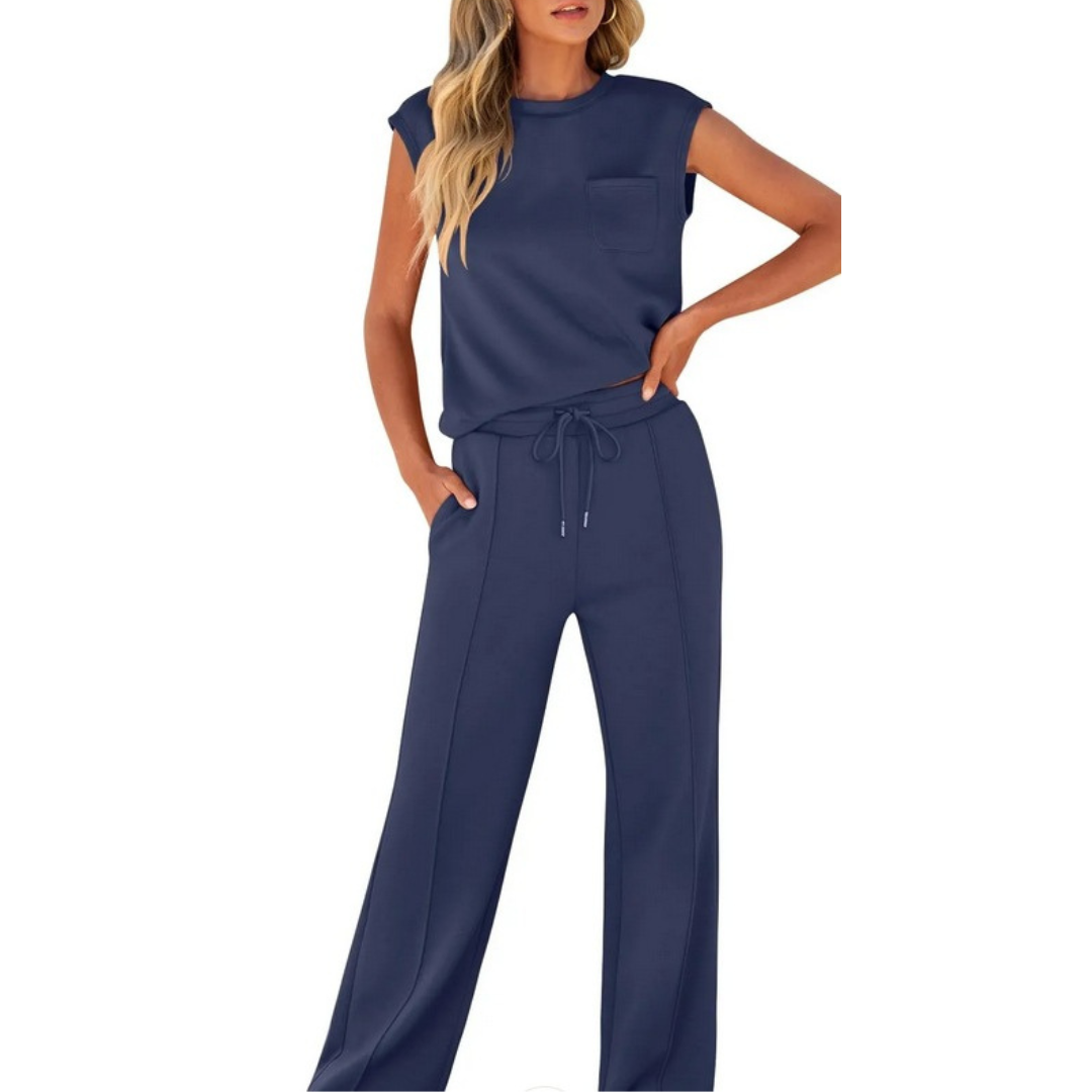 Kamila | Two-Piece Sleeveless Top and Trousers with Waist Drawstring