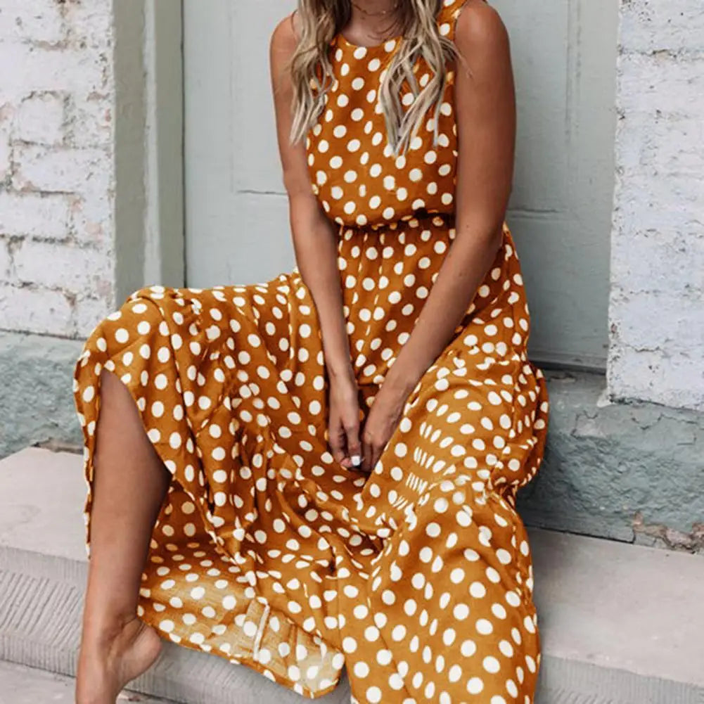 Ange | Sleeveless Polka Dot Maxi Dress