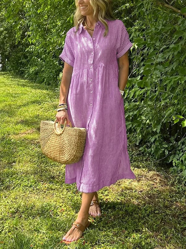 Malina | Striped Shirt Dress with Flaps and Buttons, Featuring Functional Pockets