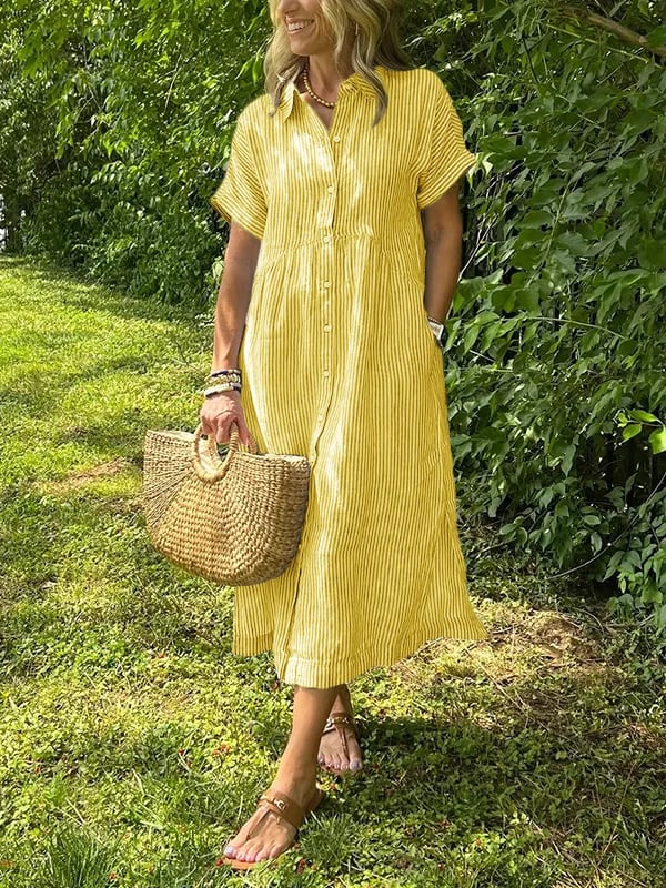 Malina | Striped Shirt Dress with Flaps and Buttons, Featuring Functional Pockets
