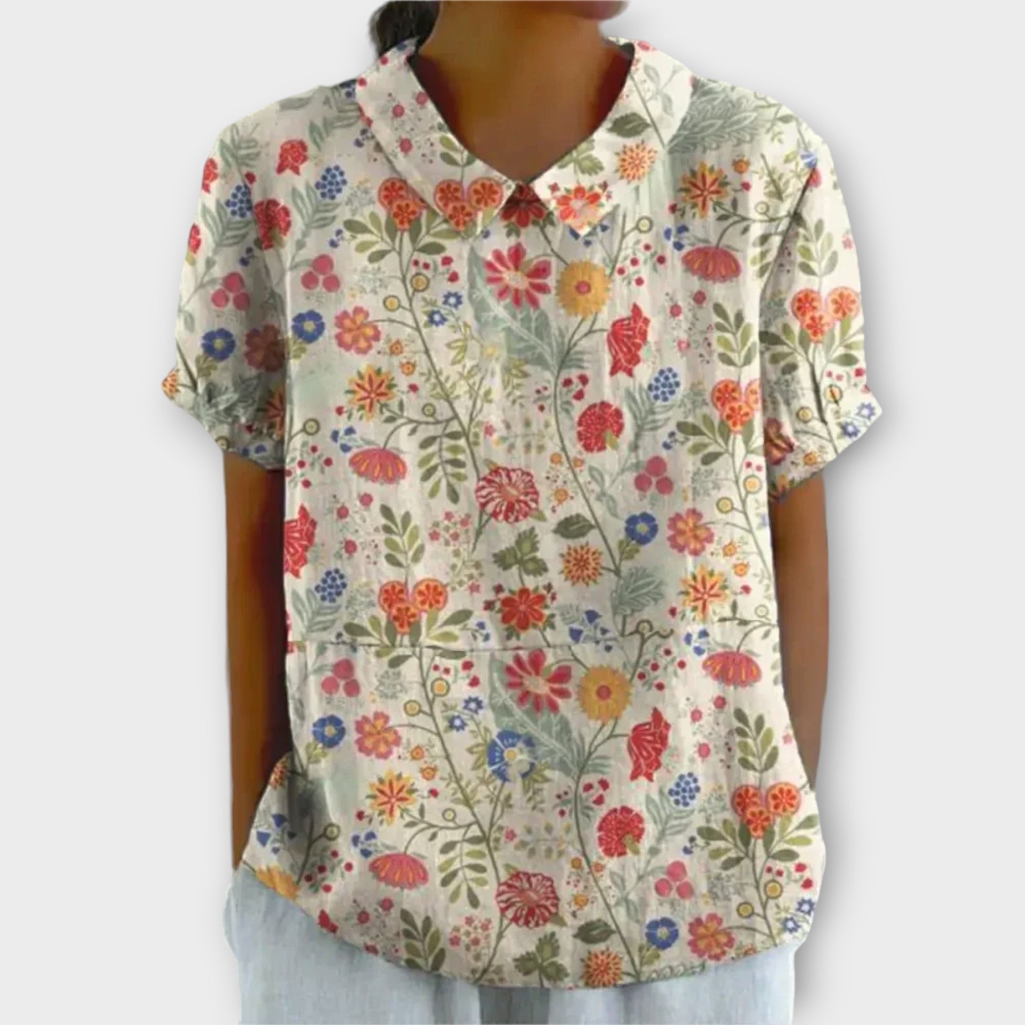 Lisa | Floral Blouse in Cotton-Linen