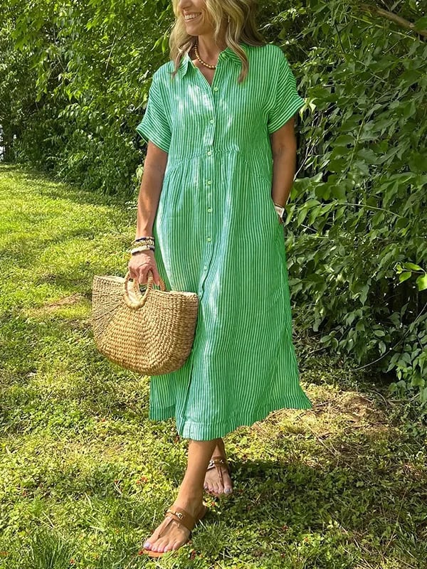 Malina | Striped Shirt Dress with Flaps and Buttons, Featuring Functional Pockets