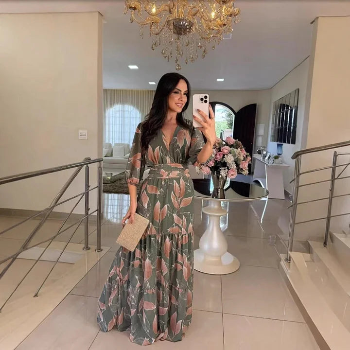 CLAUDIA | Long Floral Dress with Comfortable Fit for Elegant Days