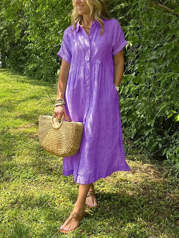 Malina | Striped Shirt Dress with Flaps and Buttons, Featuring Functional Pockets