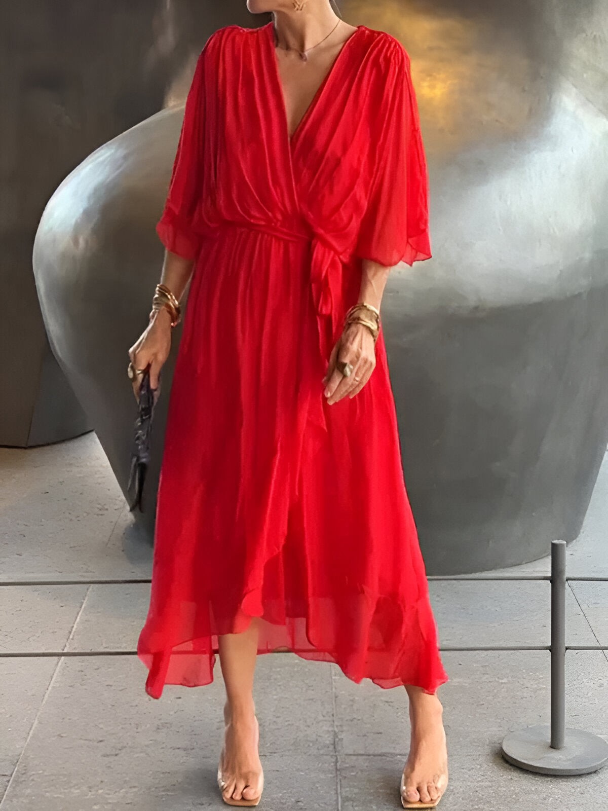 Monica™ | Chiffon Dress with V-Neckline