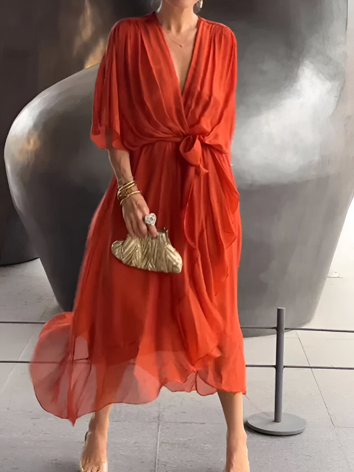 Monica™ | Chiffon Dress with V-Neckline