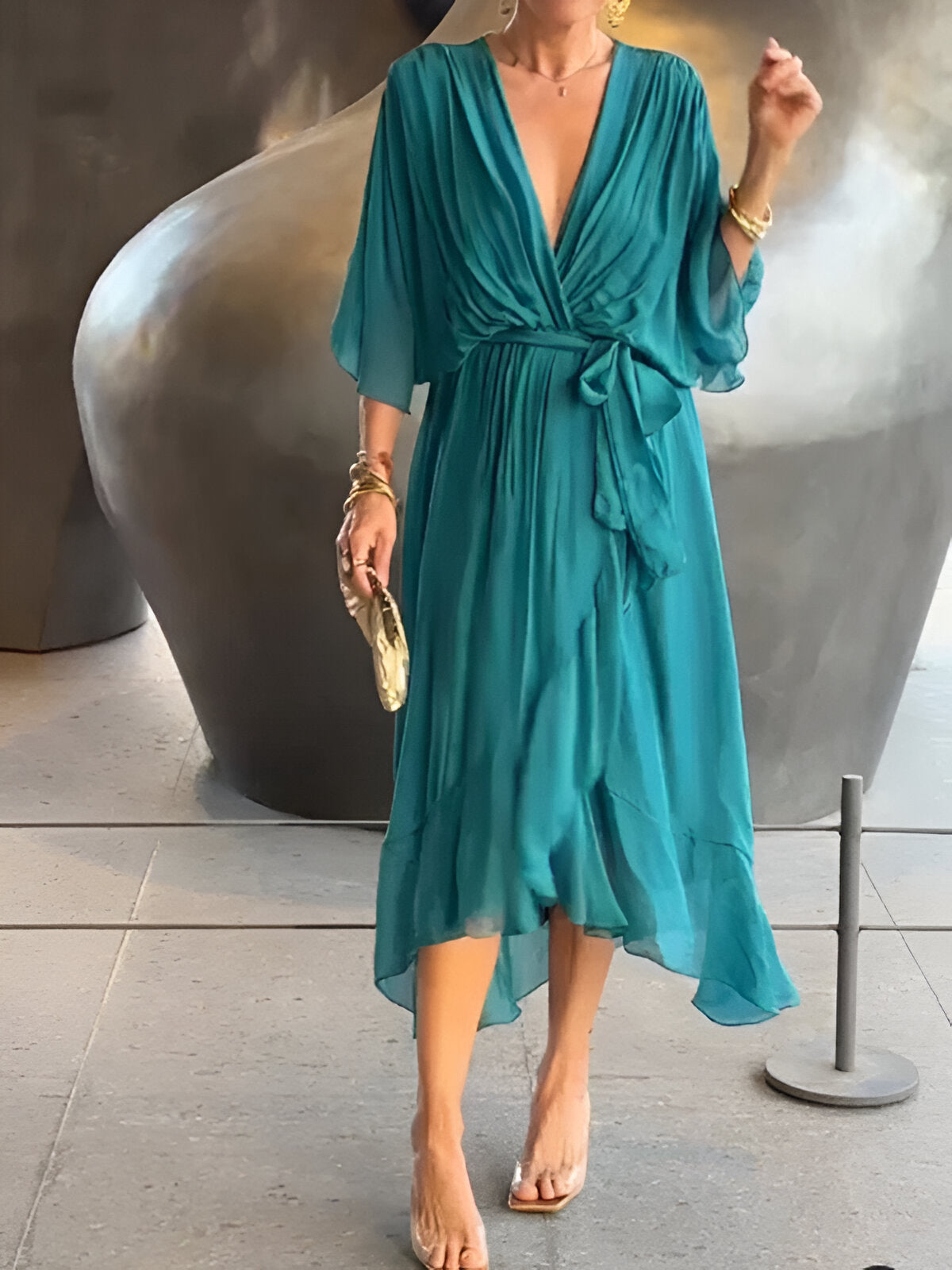 Monica™ | Chiffon Dress with V-Neckline