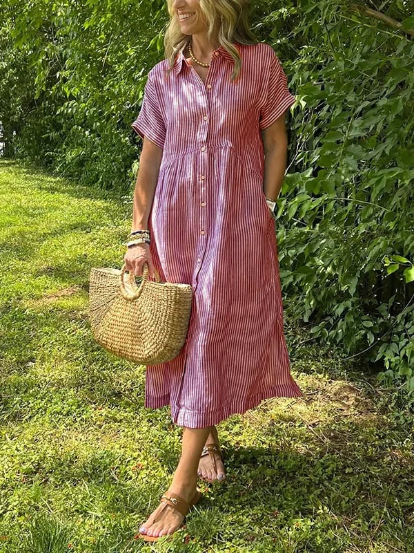 Malina | Striped Shirt Dress with Flaps and Buttons, Featuring Functional Pockets