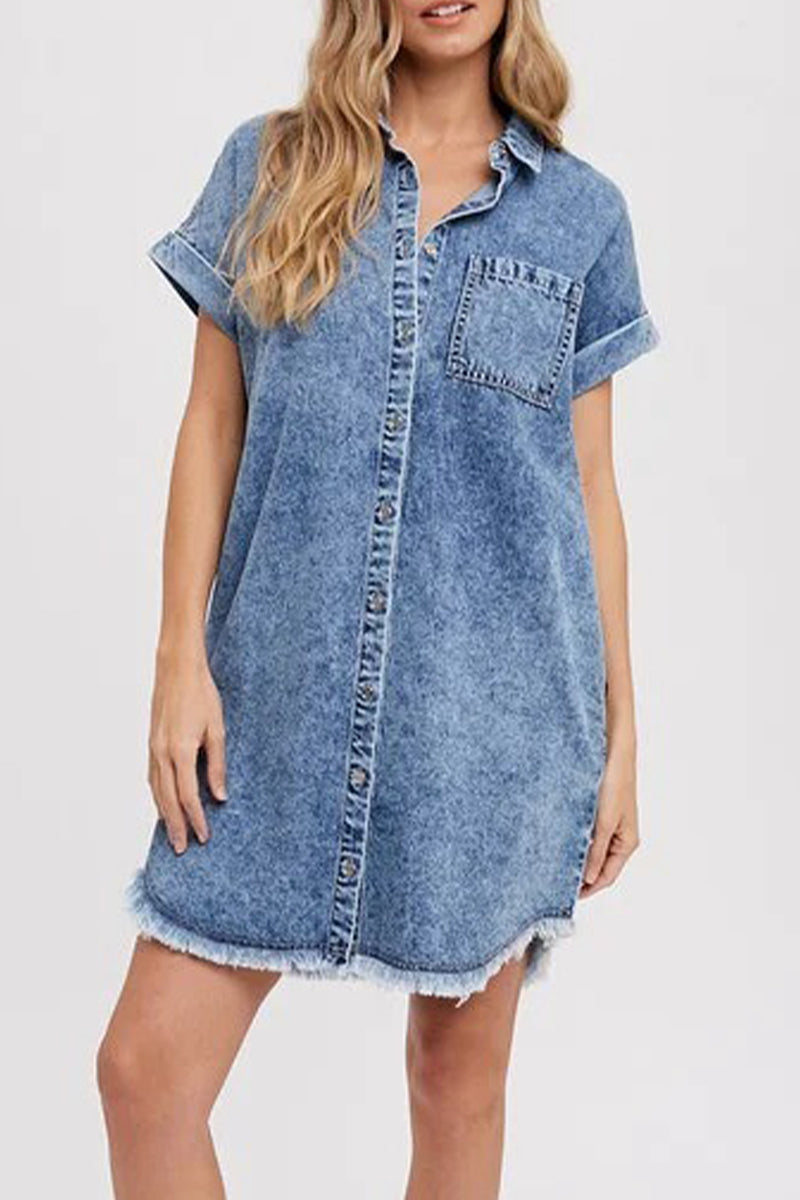 Casual Button Short Sleeve Loose Dress for Women