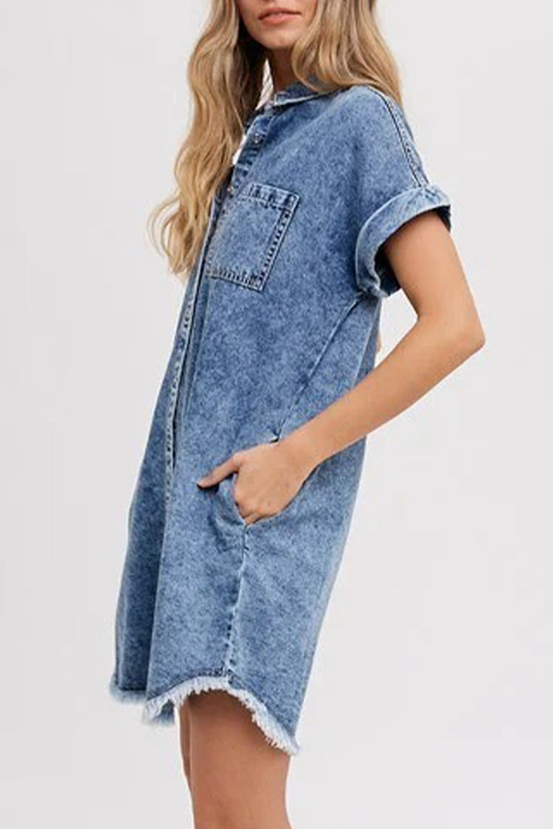 Casual Button Short Sleeve Loose Dress for Women