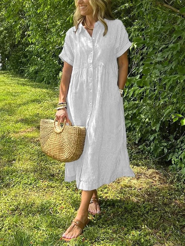 Malina | Striped Shirt Dress with Flaps and Buttons, Featuring Functional Pockets