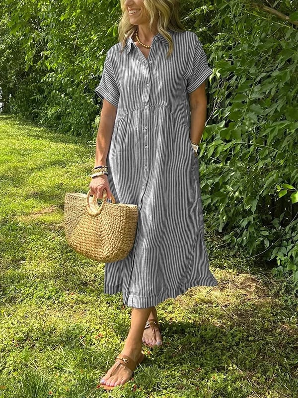 Malina | Striped Shirt Dress with Flaps and Buttons, Featuring Functional Pockets