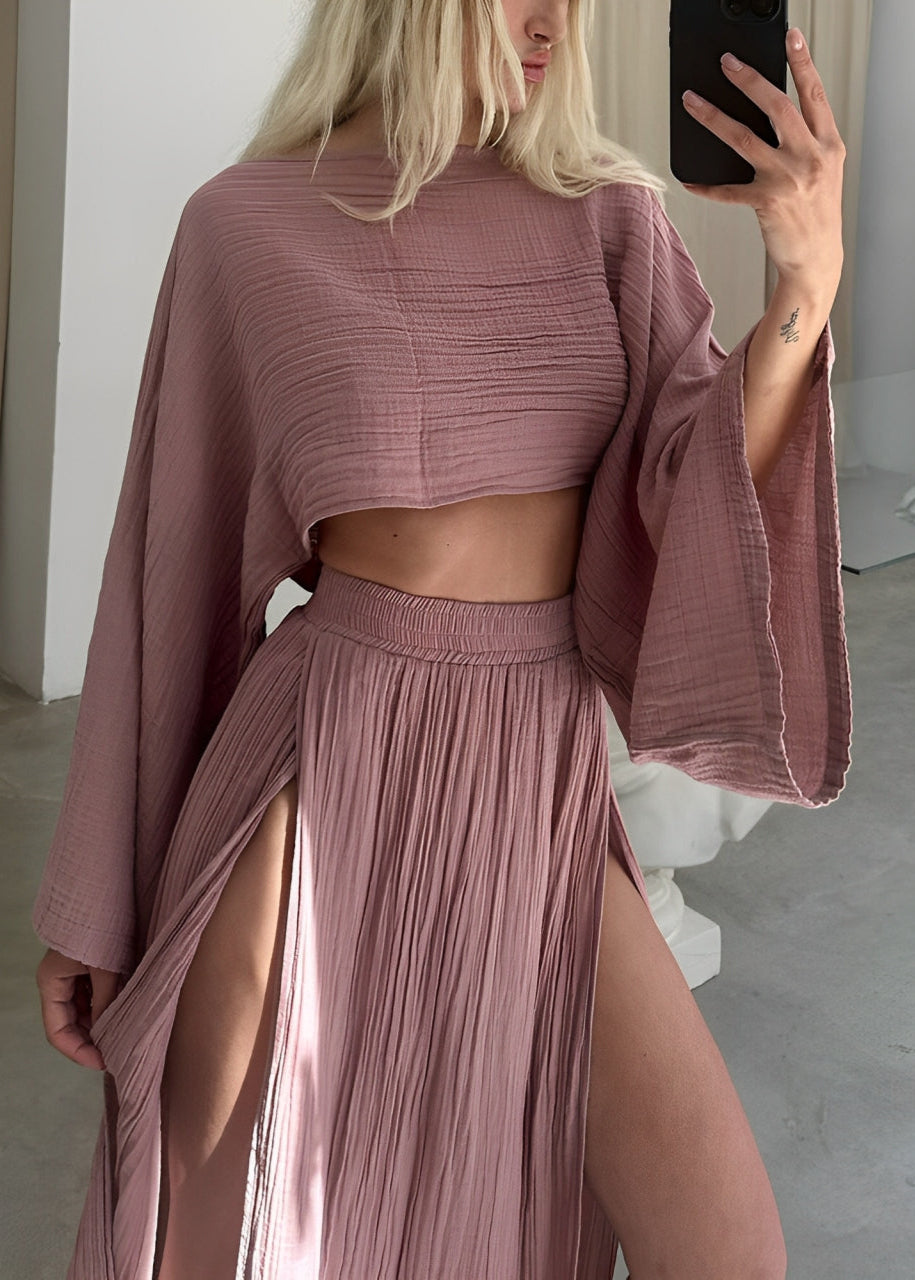 Sari - Chic Slit Linen Two-Piece Set