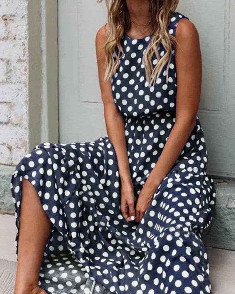 Ange | Sleeveless Polka Dot Maxi Dress
