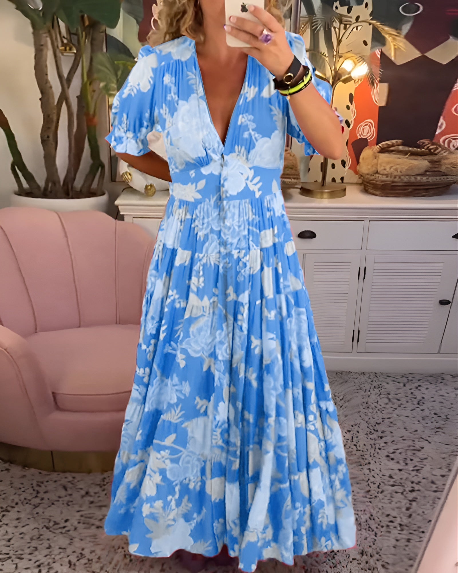 Cara | Floral Print V-Neck Pocket Dress