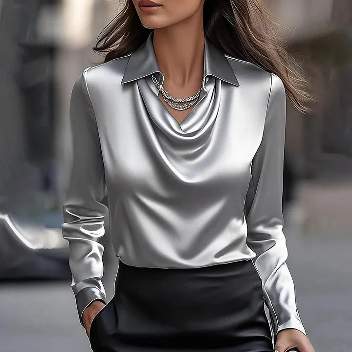 Joyce™ | Elegant Satin Blouse with V-Neck