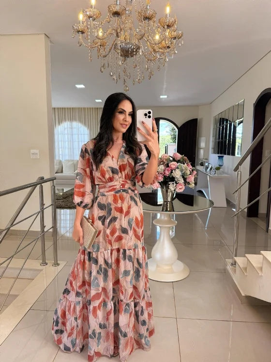 CLAUDIA | Long Floral Dress with Comfortable Fit for Elegant Days