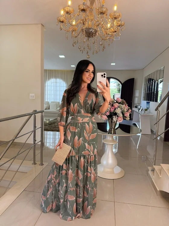 CLAUDIA | Long Floral Dress with Comfortable Fit for Elegant Days