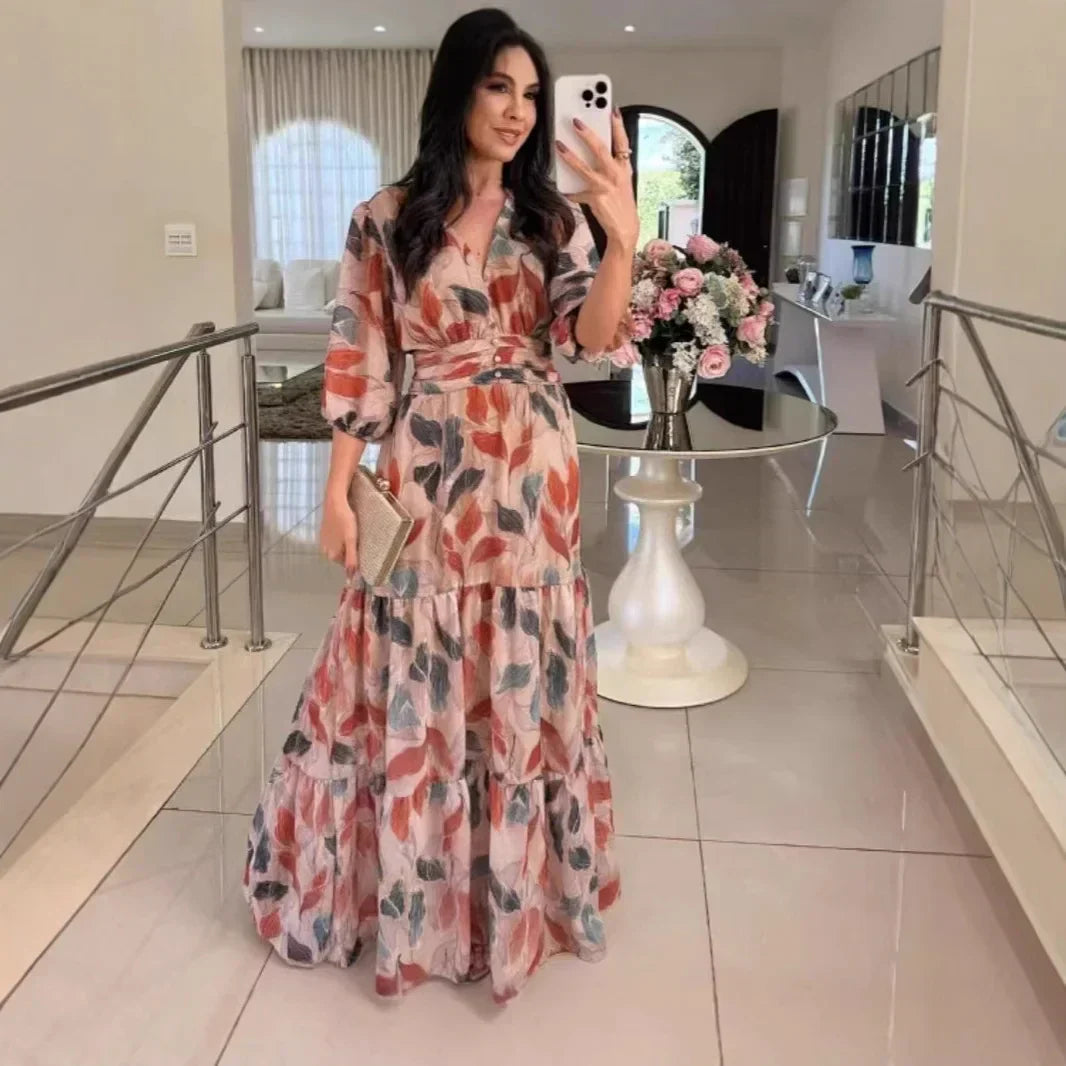 CLAUDIA | Long Floral Dress with Comfortable Fit for Elegant Days