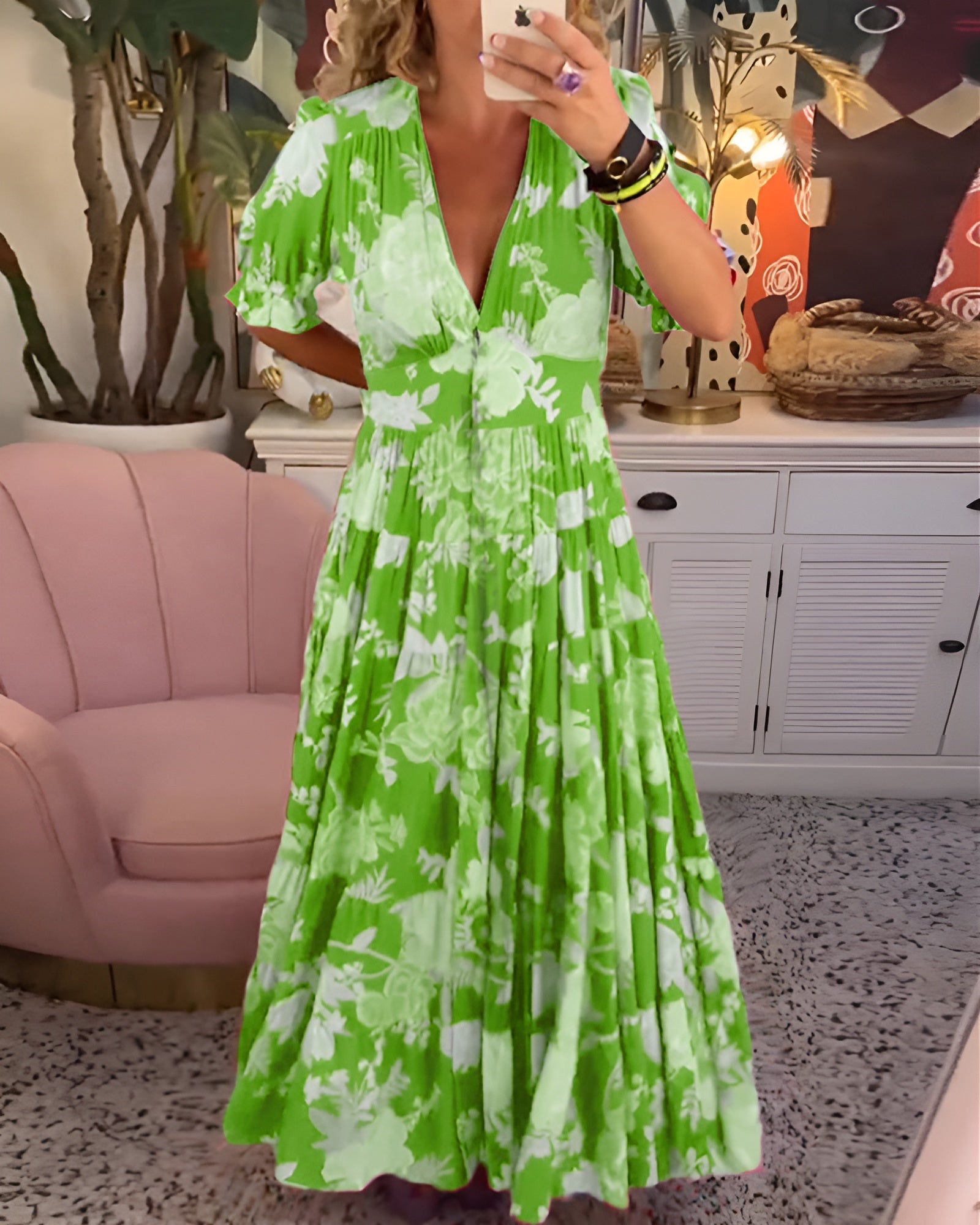 Cara | Floral Print V-Neck Pocket Dress