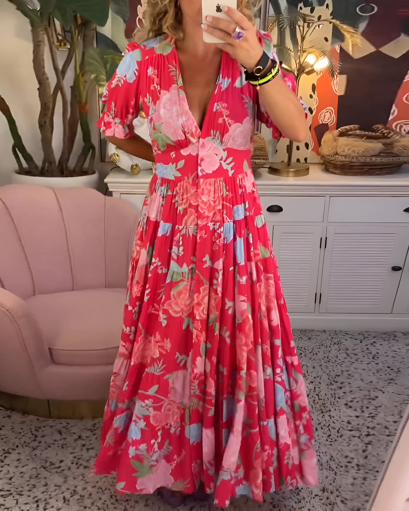 Cara | Floral Print V-Neck Pocket Dress