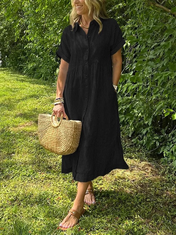Malina | Striped Shirt Dress with Flaps and Buttons, Featuring Functional Pockets