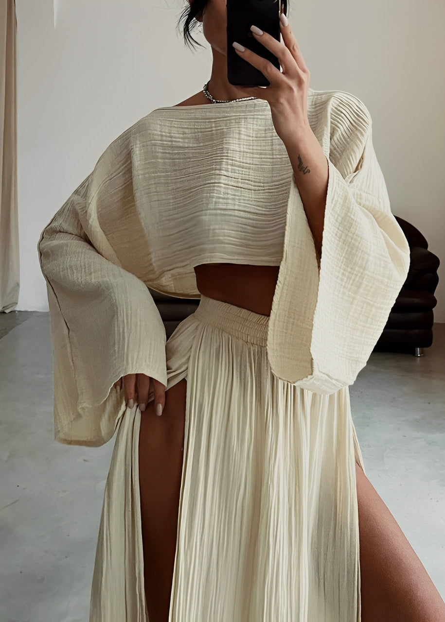 Sari - Chic Slit Linen Two-Piece Set