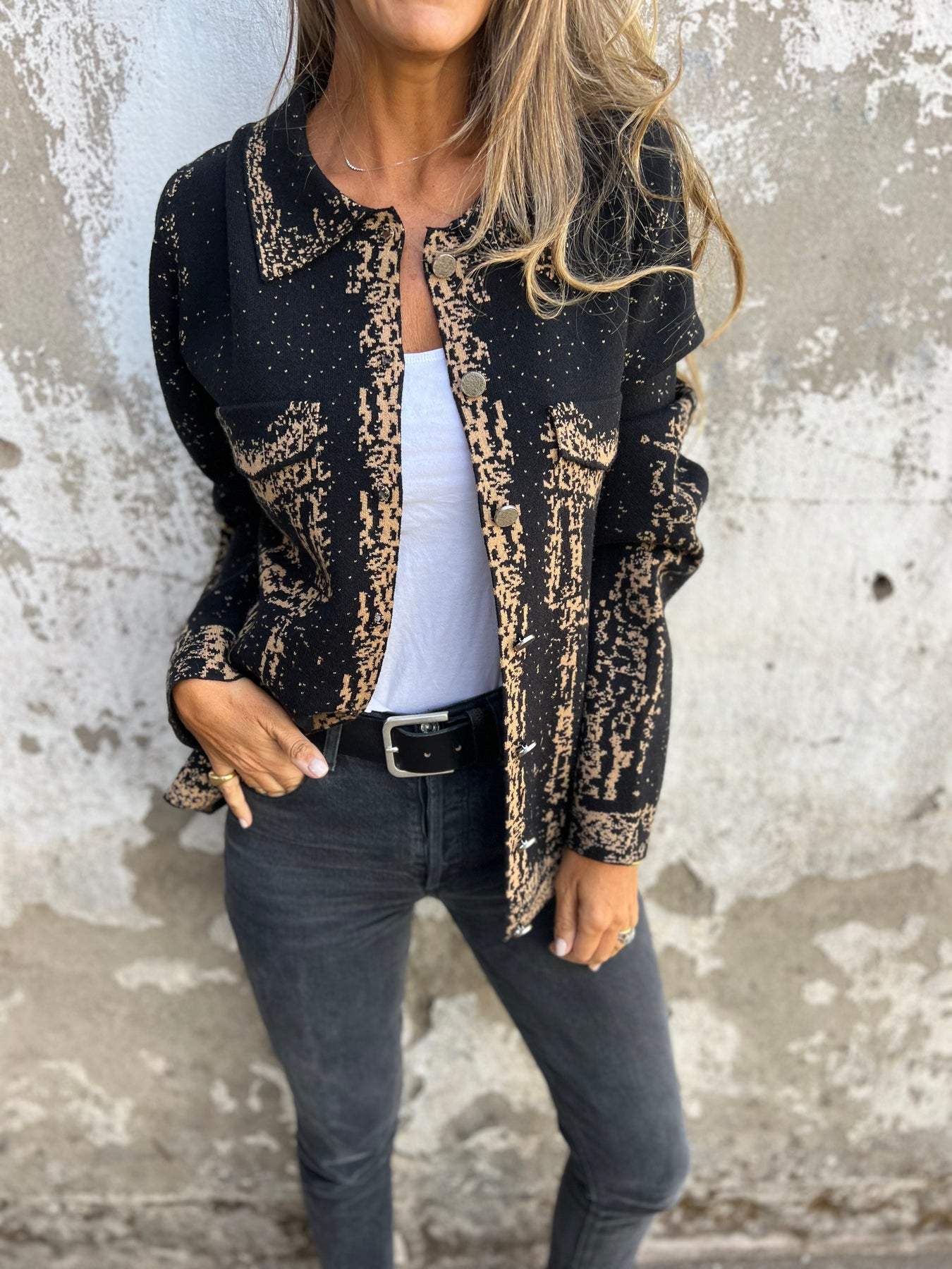 ALINA | Button-Detail Textured Knit Jacket