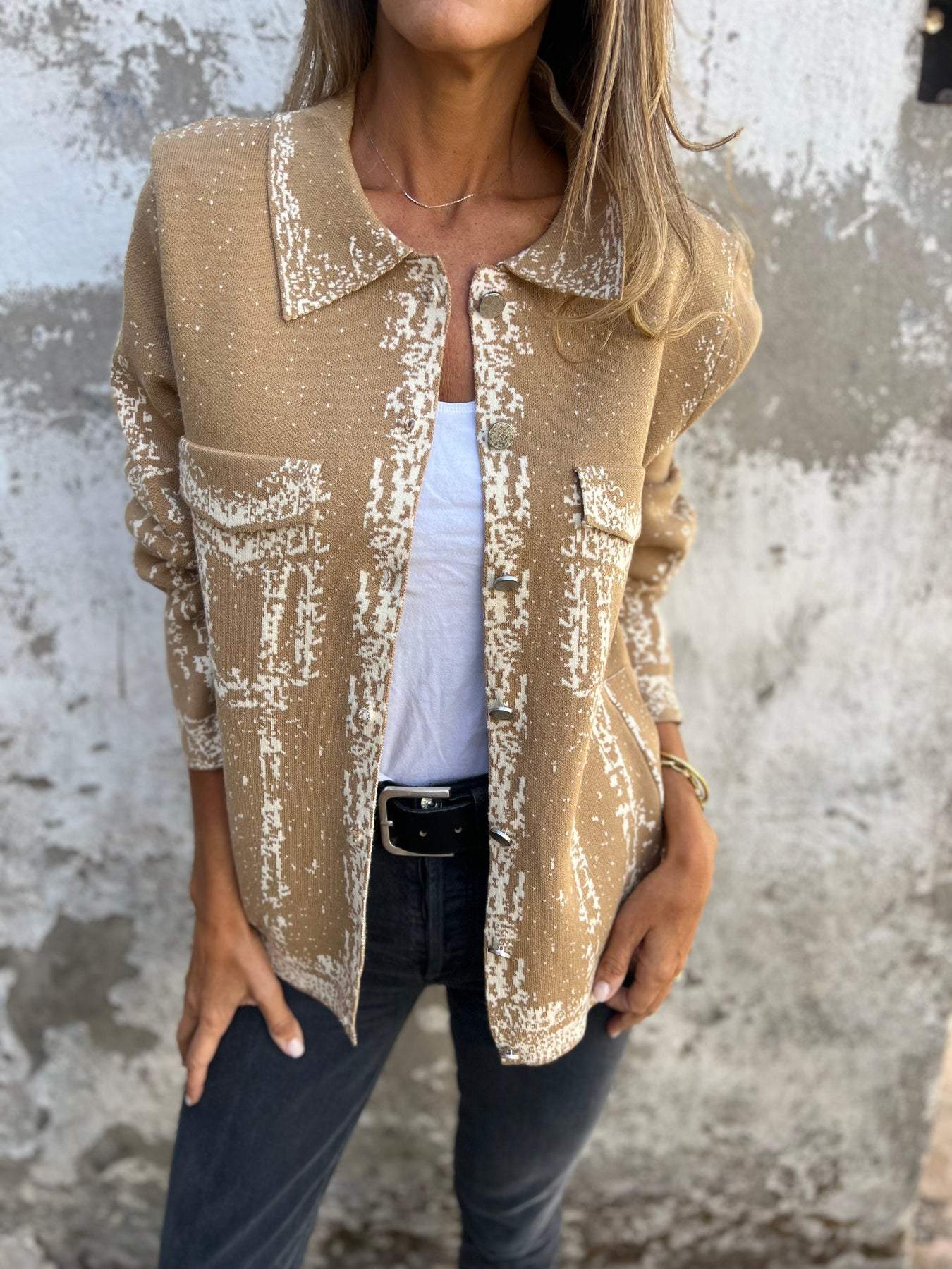 ALINA | Button-Detail Textured Knit Jacket