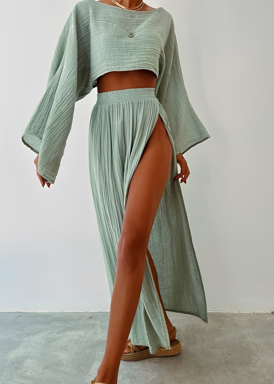 Sari - Chic Slit Linen Two-Piece Set