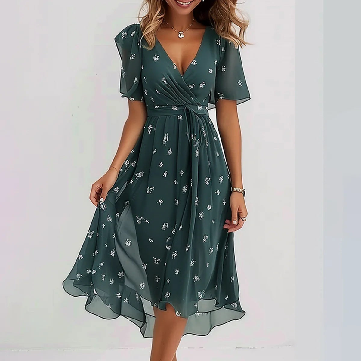 Clara – Elegant Dress with Short Sleeves in a Flattering Cut and Timeless Design