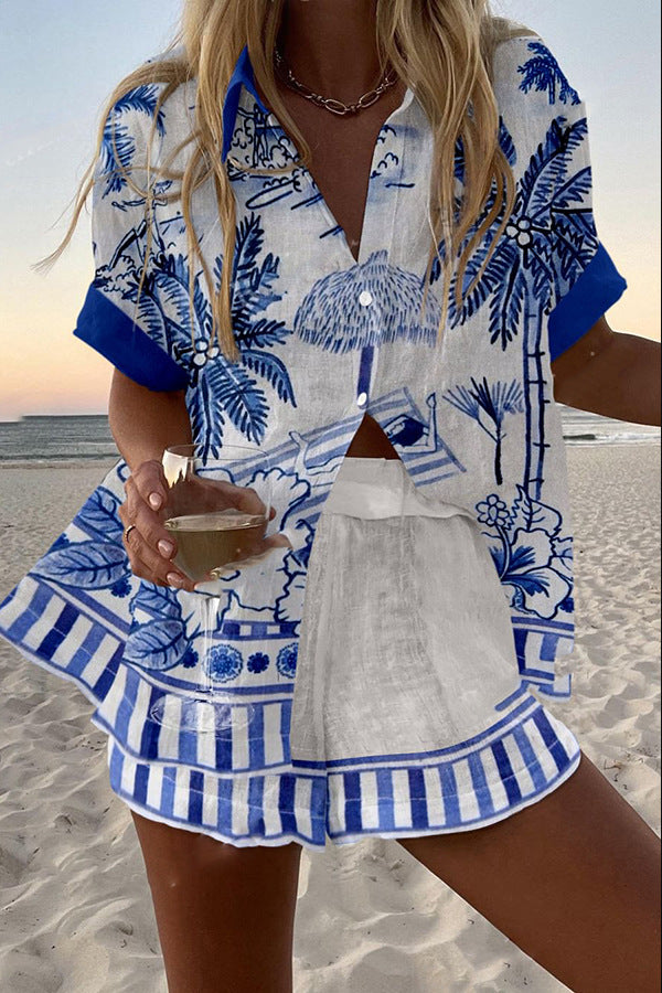 Zanika™ | Palm Print Linen Short Set