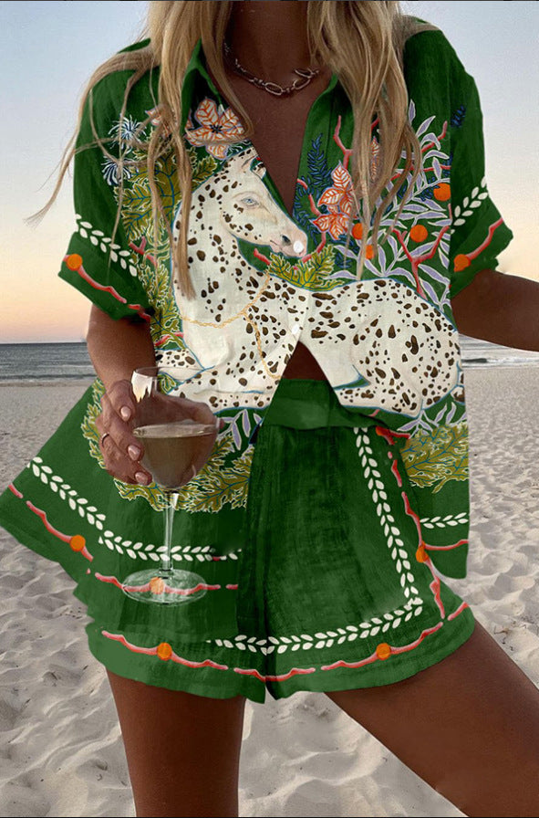Céphira™ | Horse Print Linen Short Set