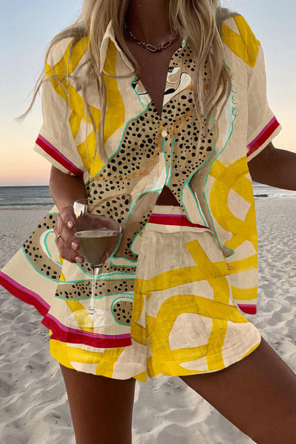Casima™ | Leopard Print Short Linen Set