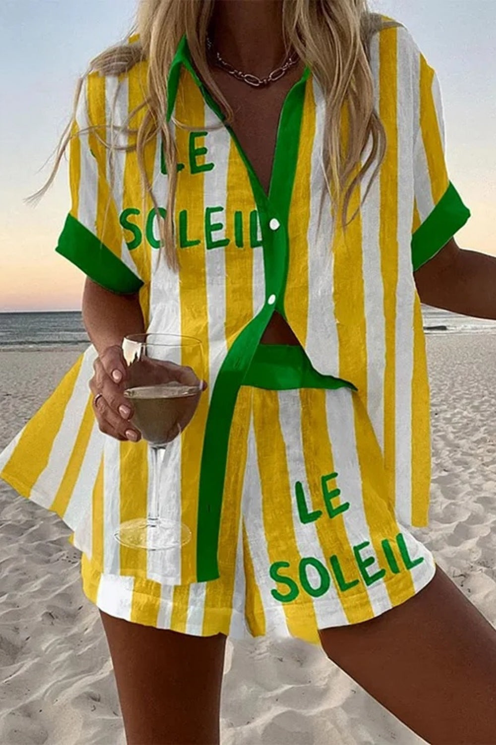 Halora™ | Yellow Striped Linen Short Ensemble