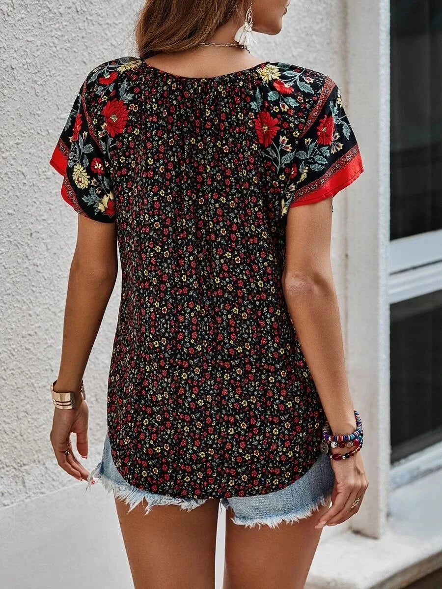 Women's Versatile V-Neck Short-Sleeve Blouse