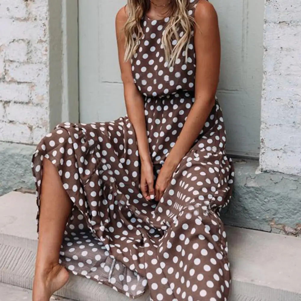 Ange | Sleeveless Polka Dot Maxi Dress