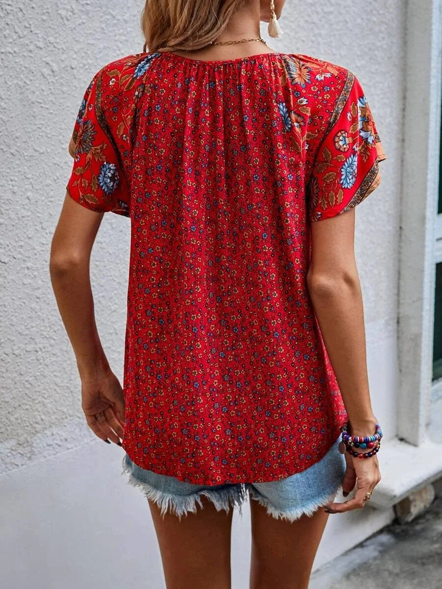 Women's Versatile V-Neck Short-Sleeve Blouse