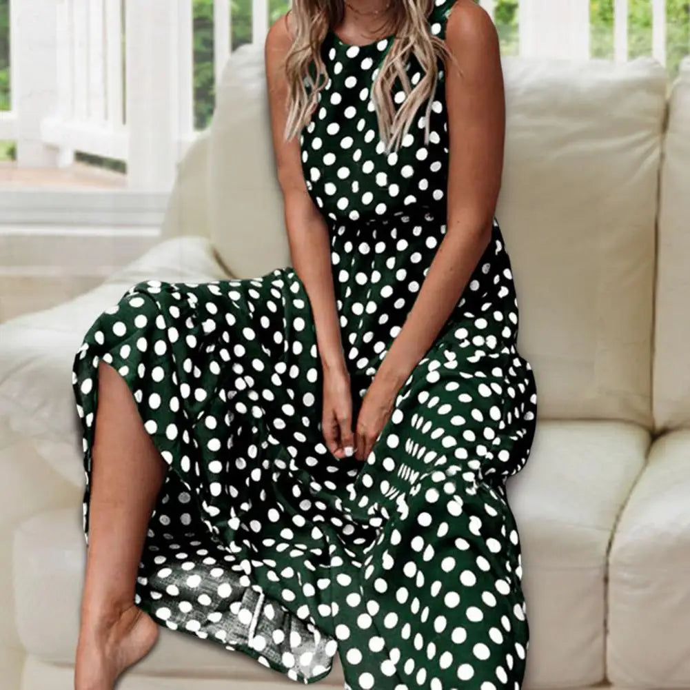 Ange | Sleeveless Polka Dot Maxi Dress