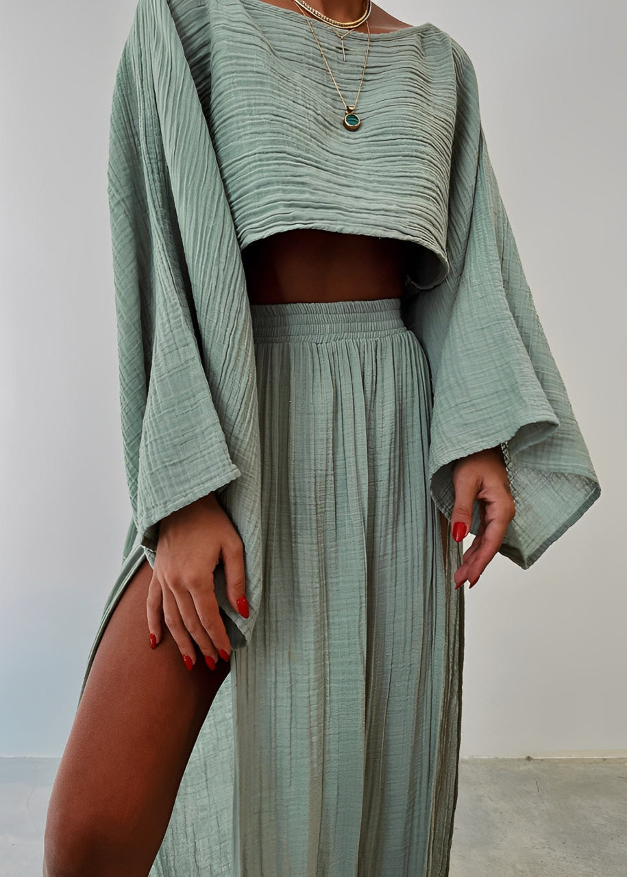 Sari - Chic Slit Linen Two-Piece Set