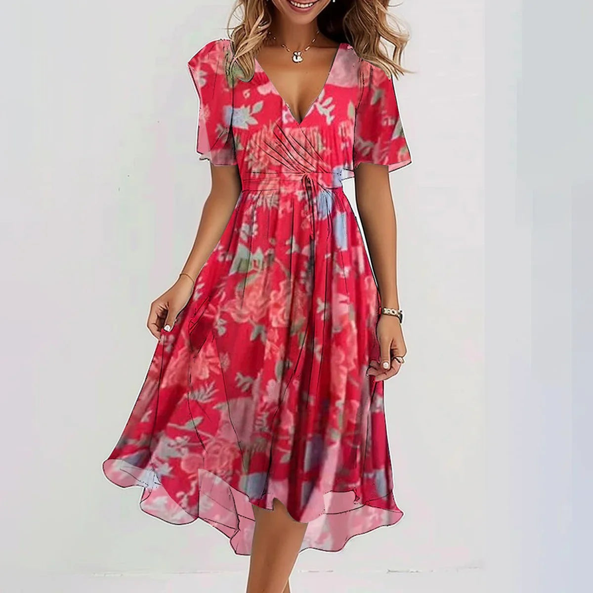 Clara – Elegant Dress with Short Sleeves in a Flattering Cut and Timeless Design