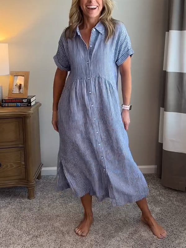 Malina | Striped Shirt Dress with Flaps and Buttons, Featuring Functional Pockets
