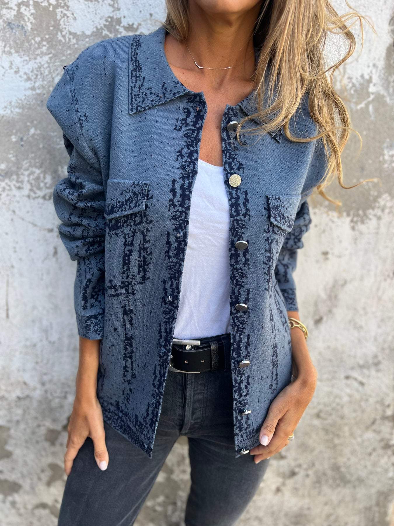 ALINA | Button-Detail Textured Knit Jacket