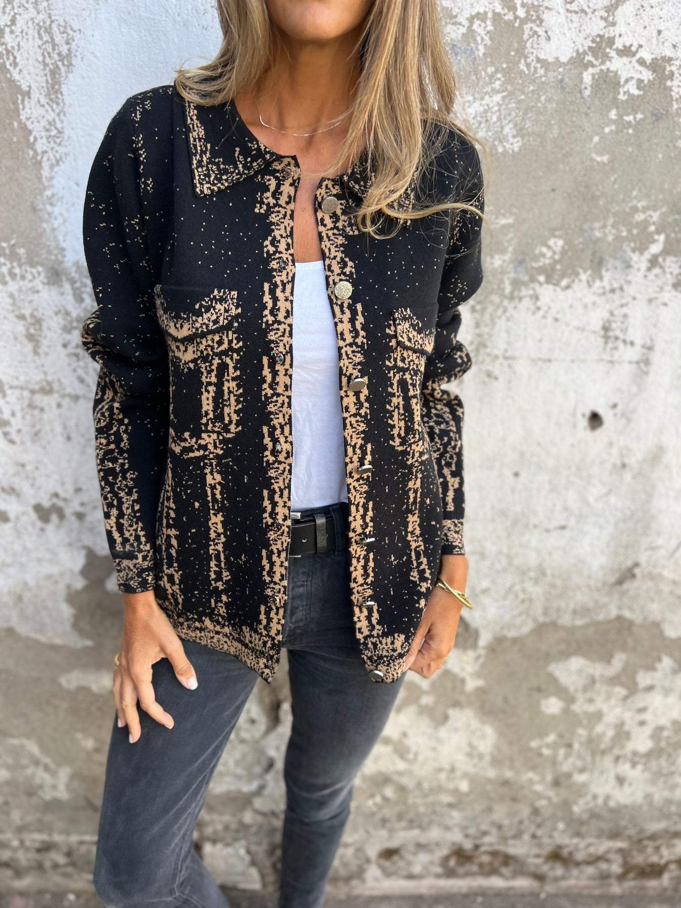 ALINA | Button-Detail Textured Knit Jacket